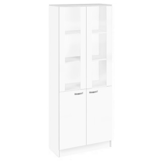 Стеллаж полузакрытый со стеклом "КУЛ-124" цв.Люкс Белый